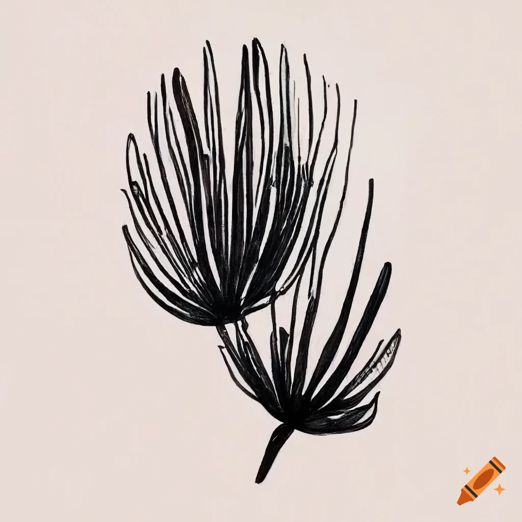 black line art with botanical elements