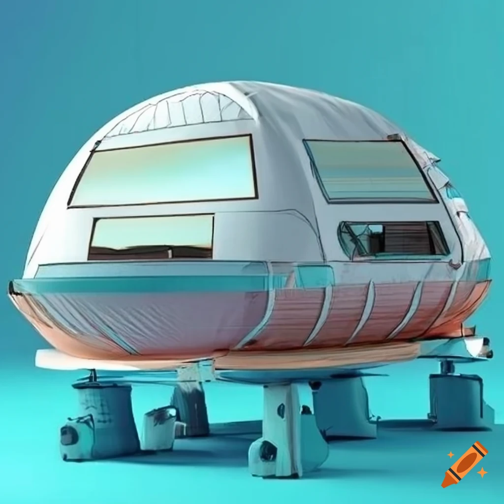 Japanese retro futuristic modular pop-up camper tent drawing