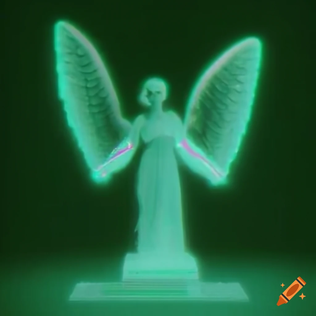 Double exposure of an angel statue and matrix code on Craiyon