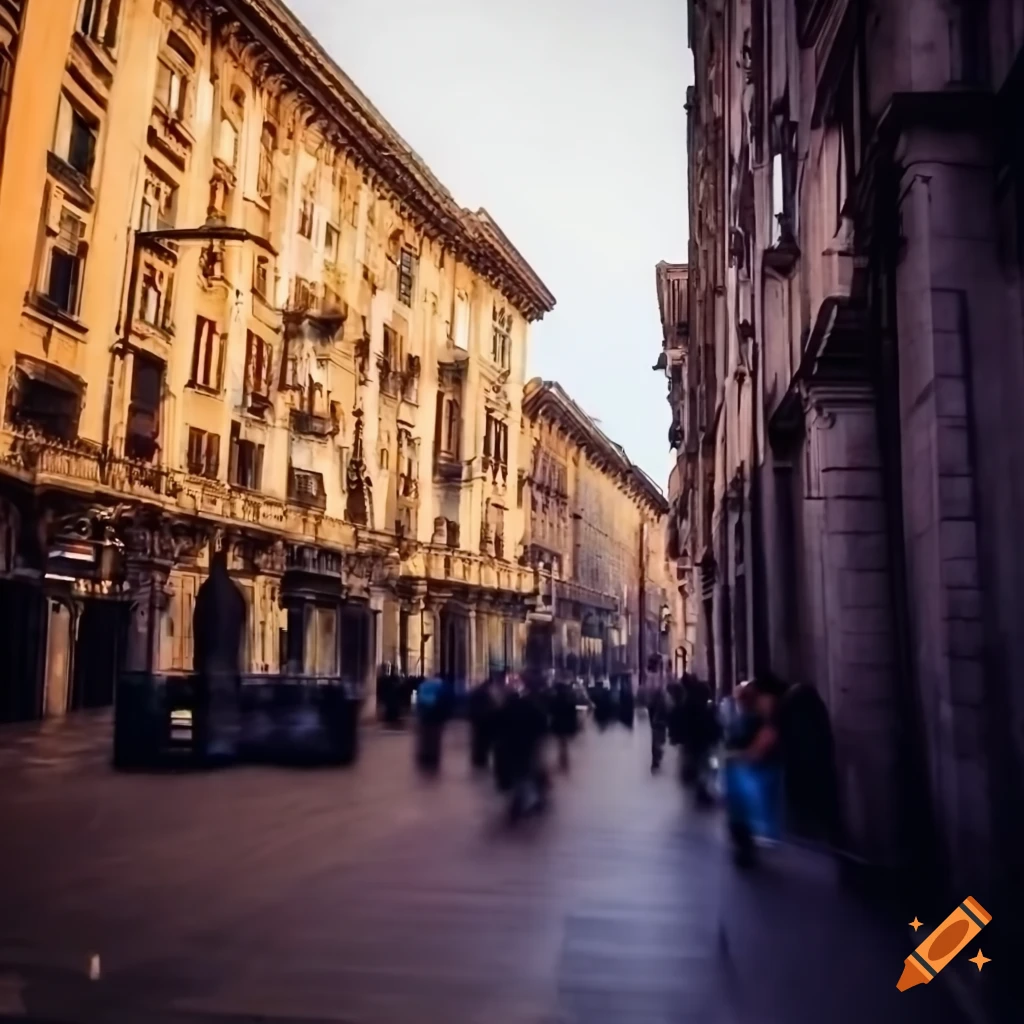 nostalgic city street view in Milan