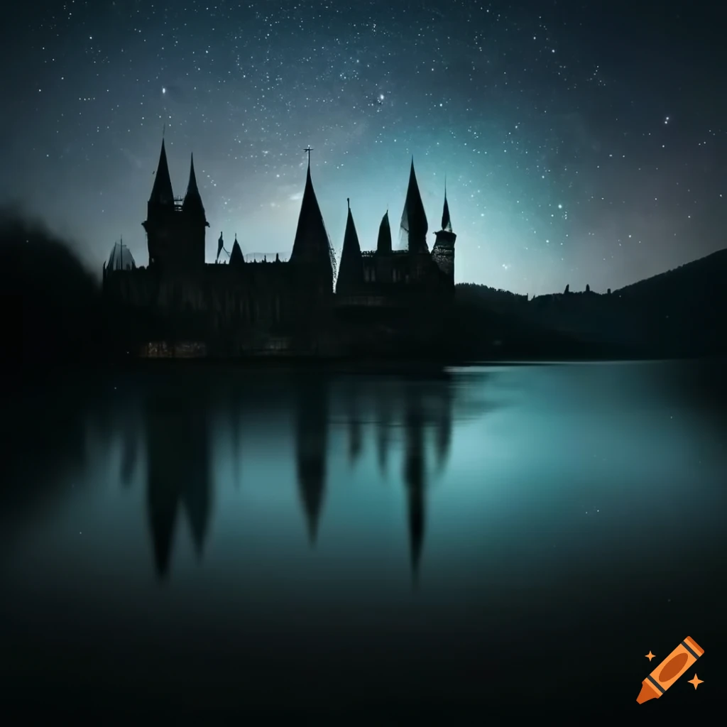 night view of Hogwarts with stars and moon