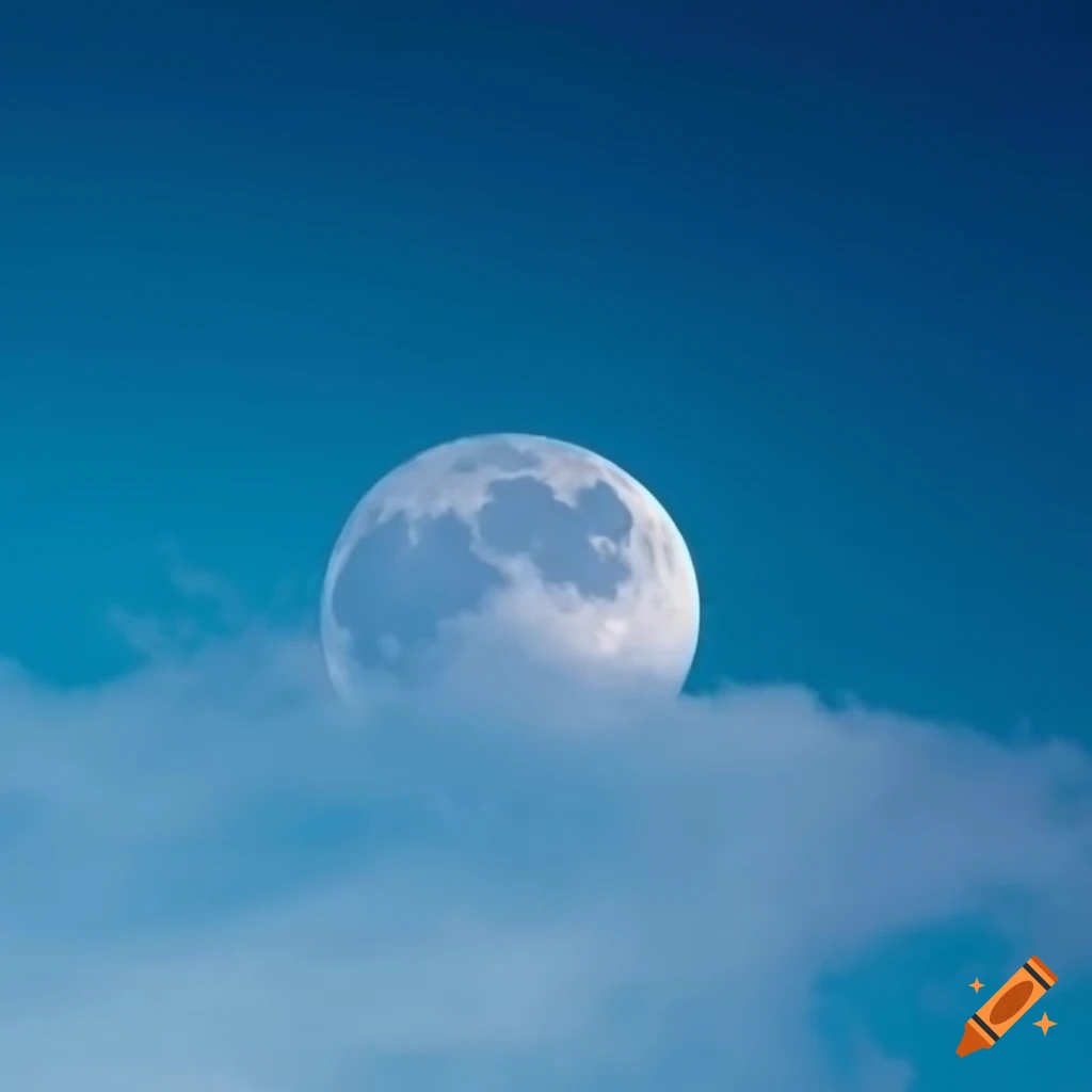 realistic white clouds against a light blue sky with moon