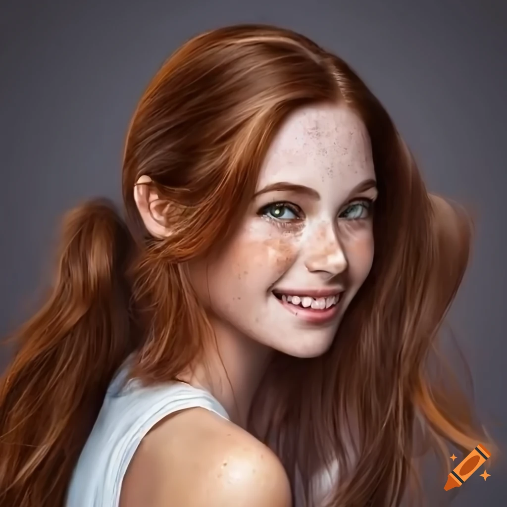 Portrait of a pretty young woman with freckles and chestnut hair on Craiyon