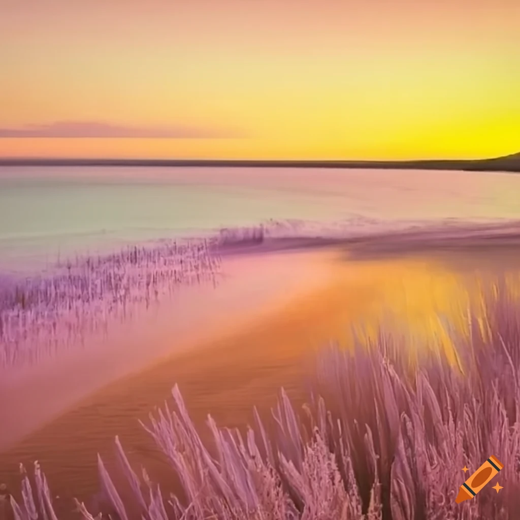 Pastelcolored summer landscape with butterflies on Craiyon