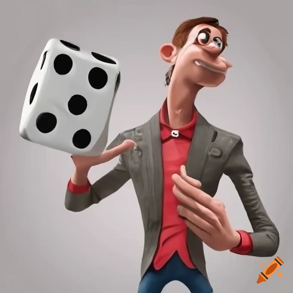 cartoon illustration of a man throwing a dice