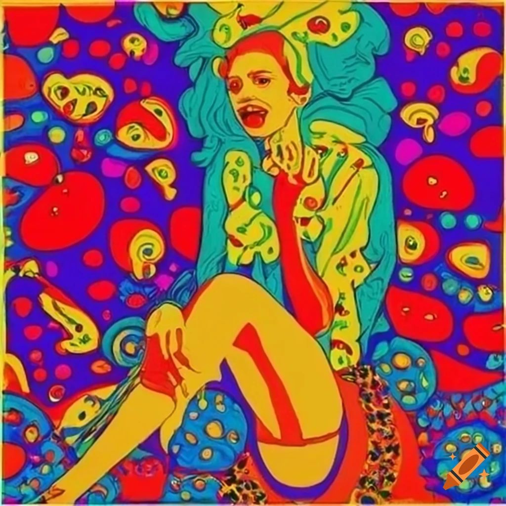 retro 60s psychedelic album cover with laughter theme