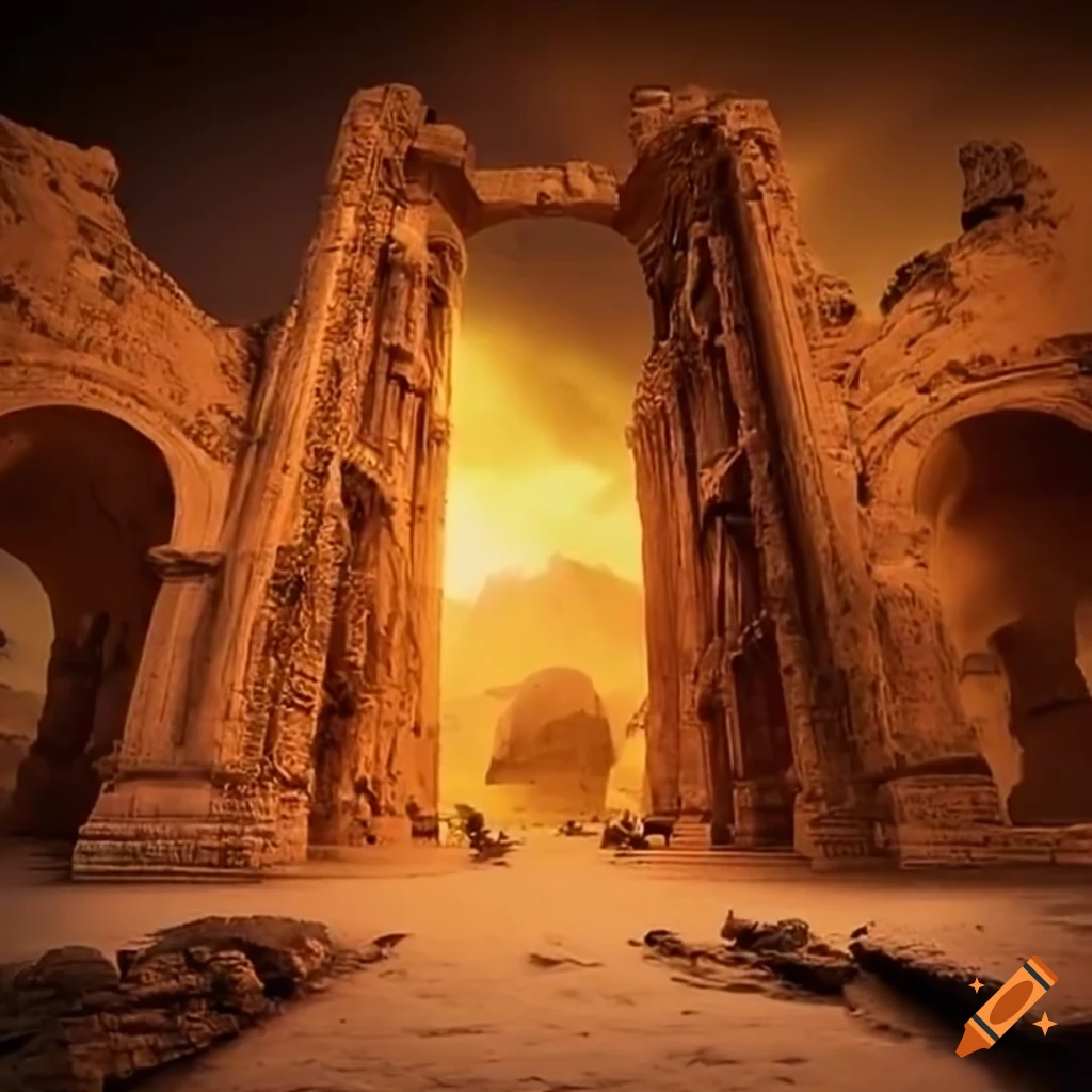 Ancient City Ruins In A Desert Landscape On Craiyon