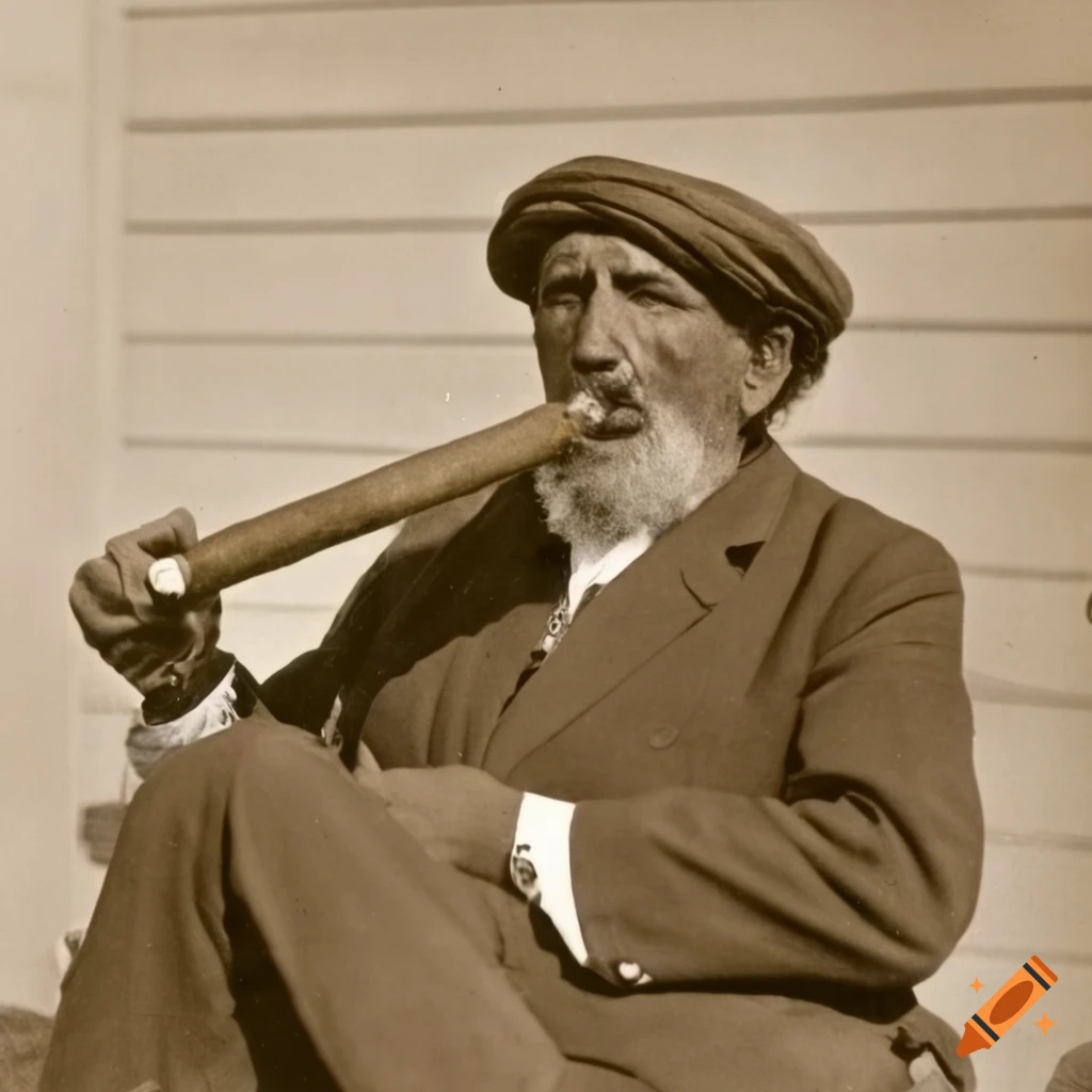 vintage portrait of a wealthy person smoking a cigar