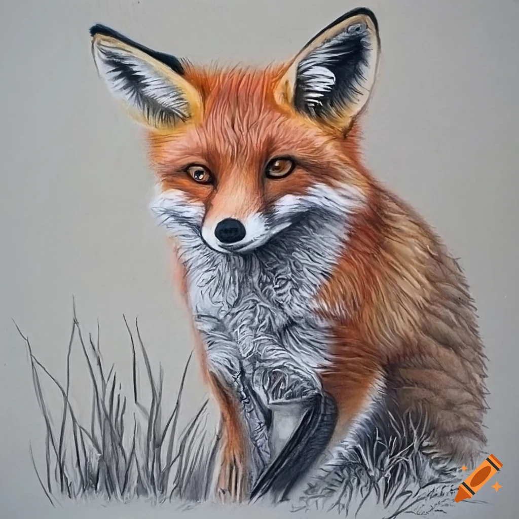 Realistic pencil drawing of a fox in nature on Craiyon