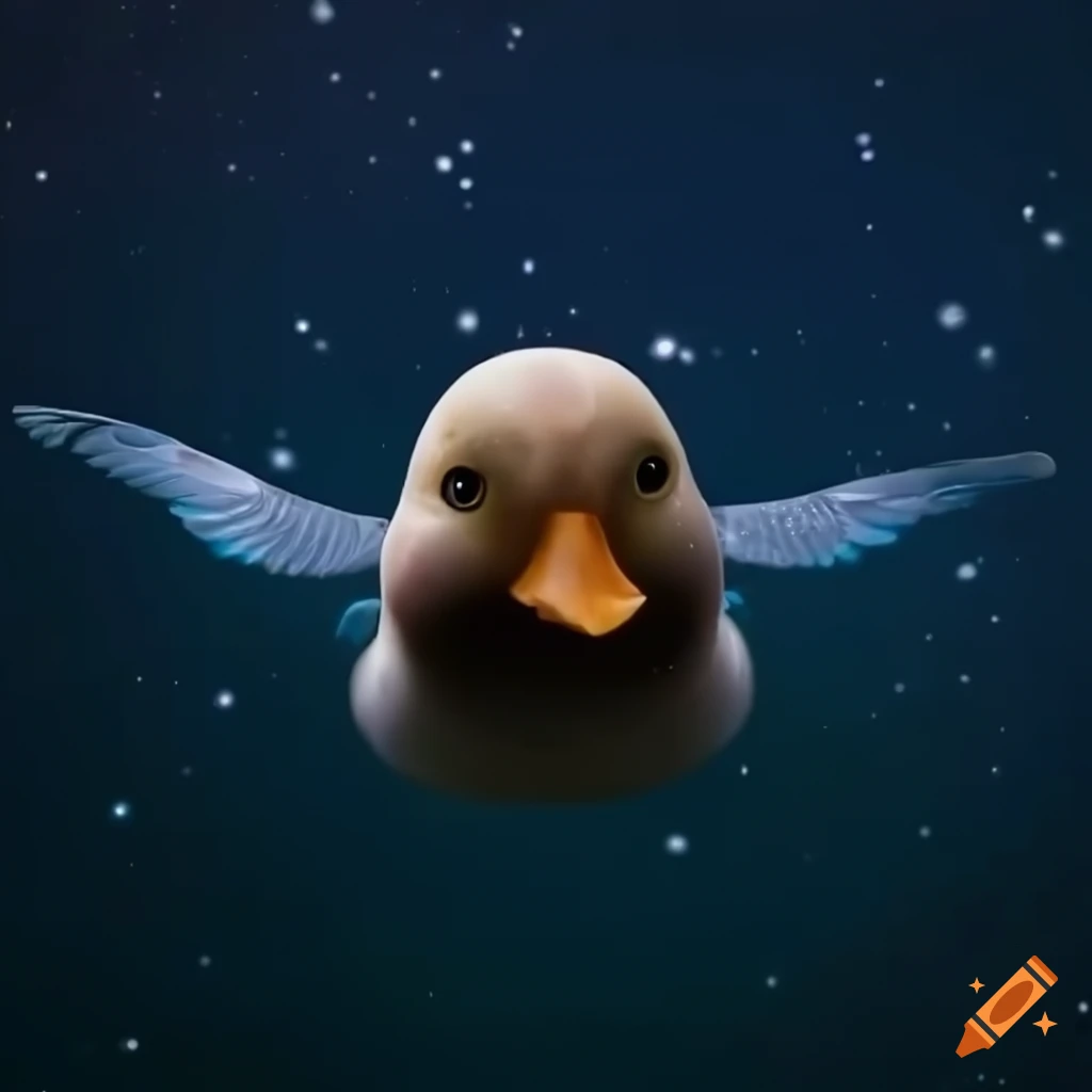realistic image of a duck floating in space