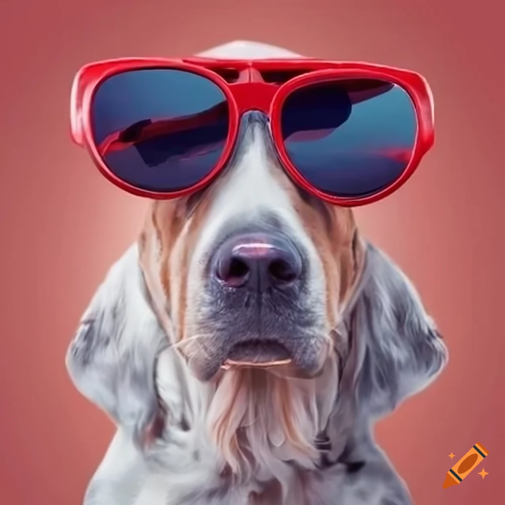 Dog wearing red sunglasses on Craiyon
