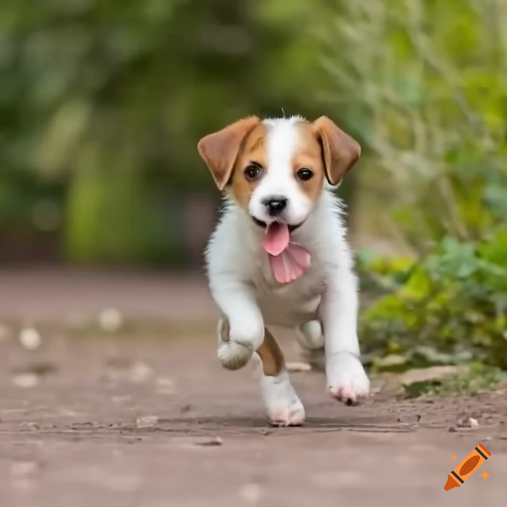 puppy running towards a boy in a backyard