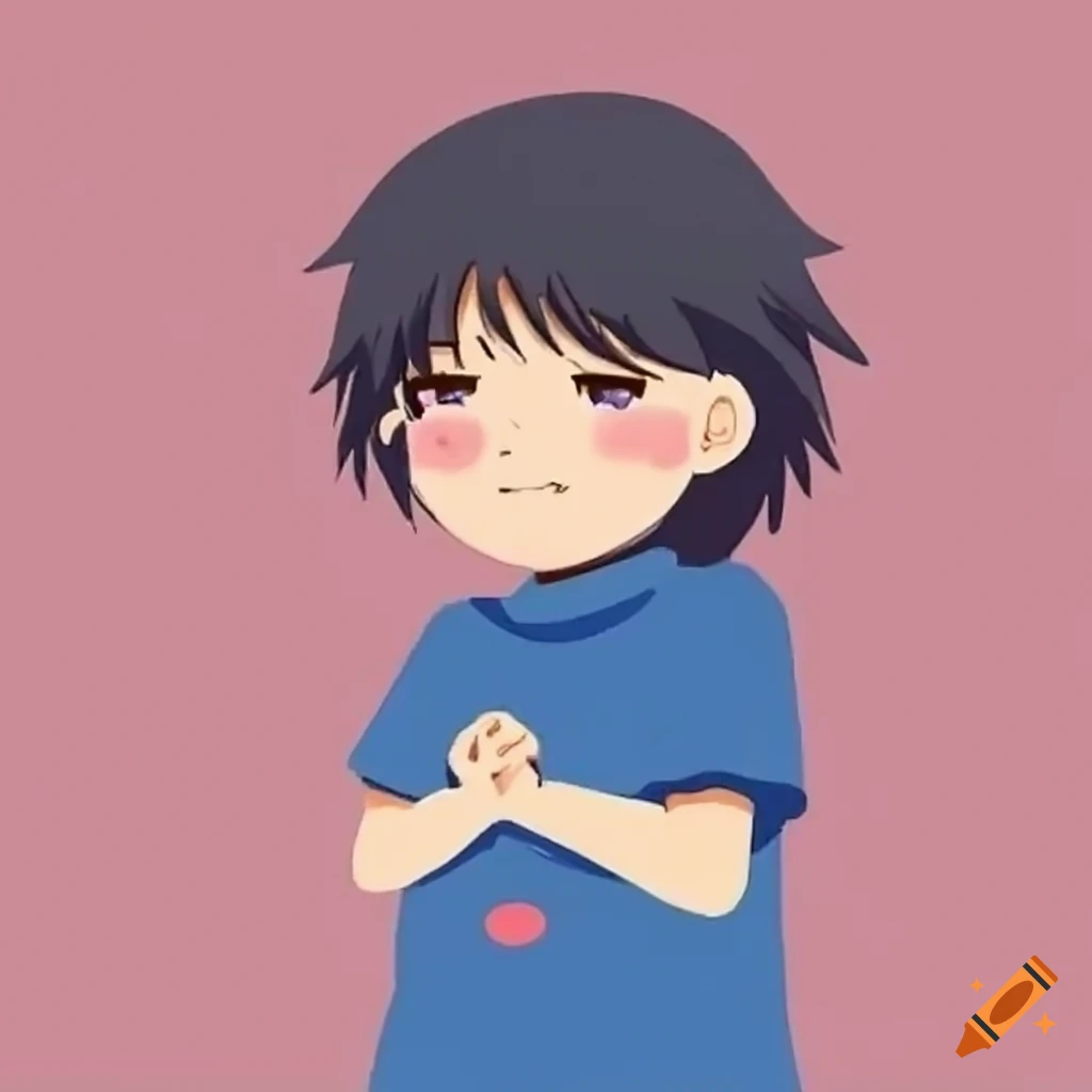 Cute anime kid blushing and looking shy