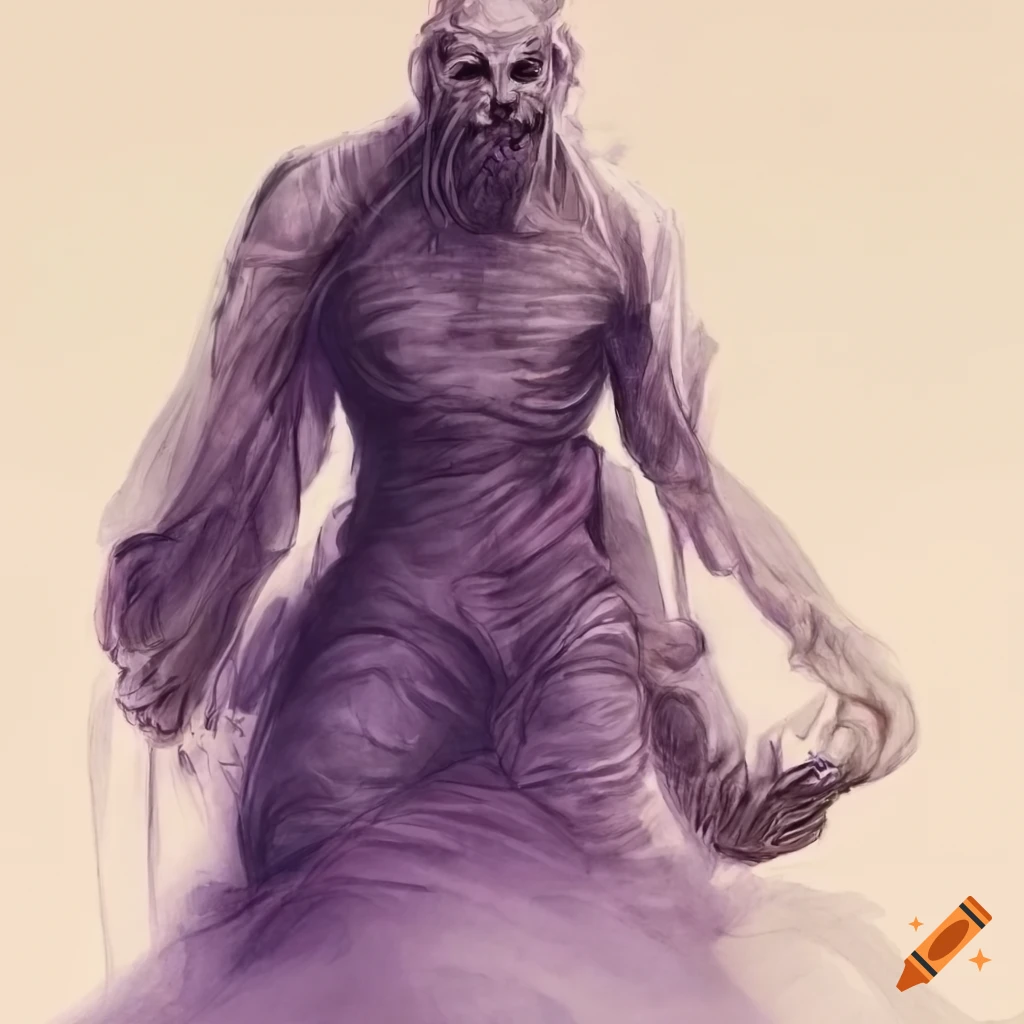 drawing of a man being enveloped by a magical medical straitjacket beast