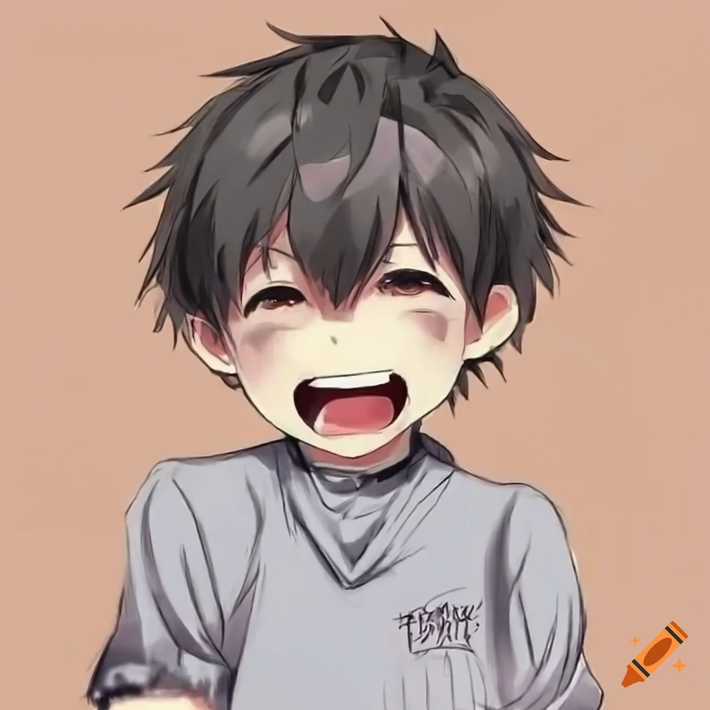 sketch of a laughing anime kid