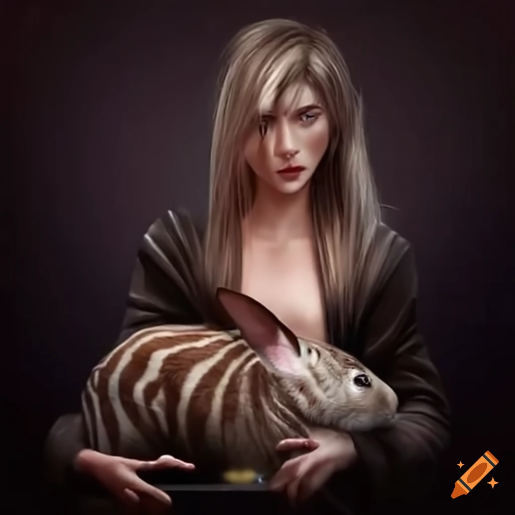 image of a female magician with a zebra-striped rabbit