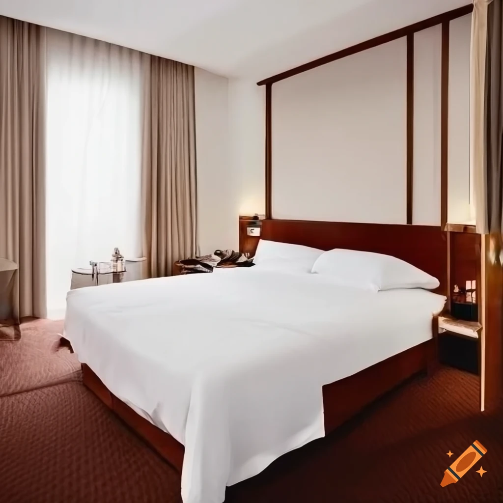 Realistic photo of a hotel room with white bed sheets on Craiyon