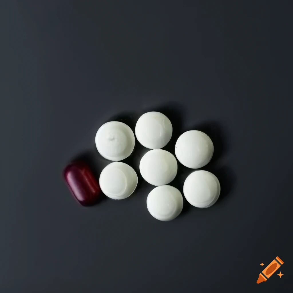 close-up of white pills on dark background