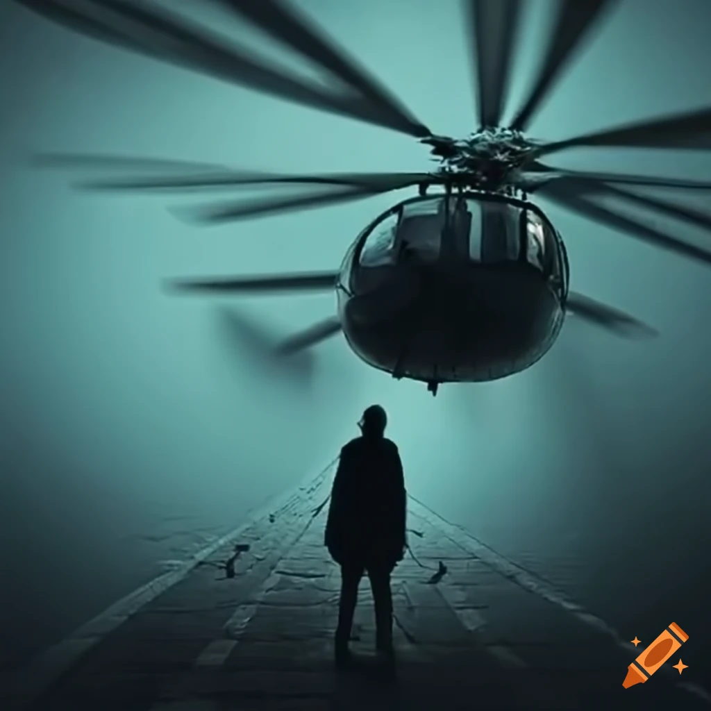 artwork of a prison escape with a helicopter