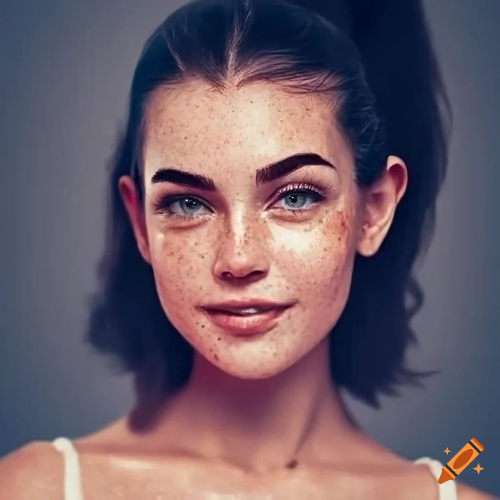 portrait of a pretty young woman with freckles and dark hair