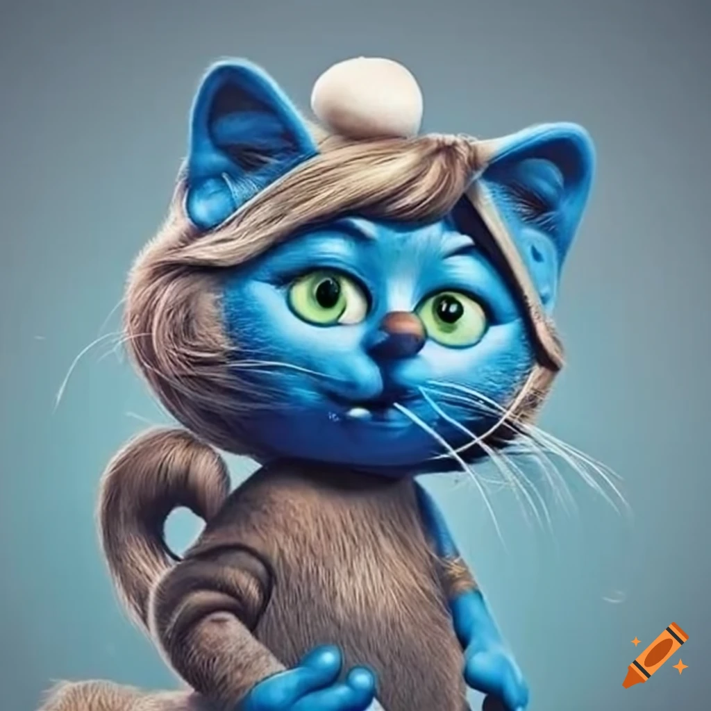 Funny image of a cat dressed as a smurf