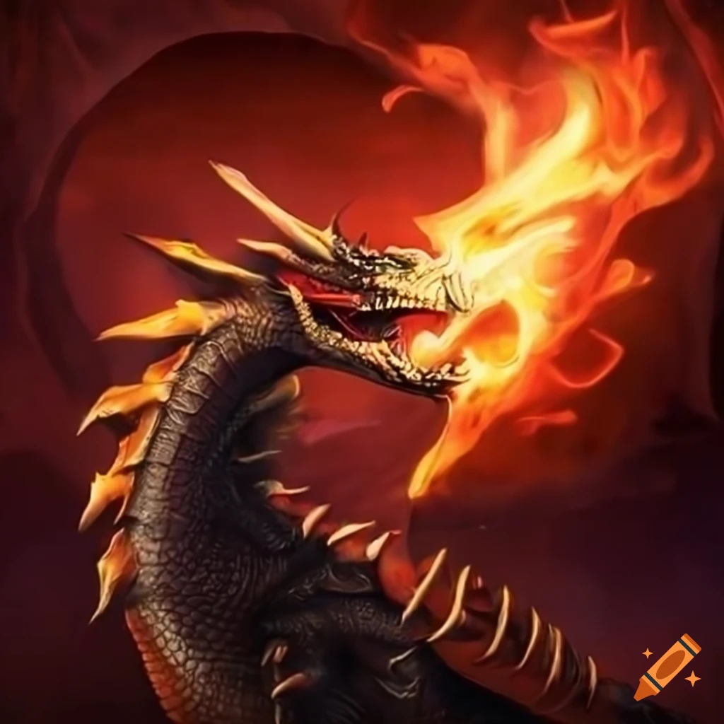 fiery dragon breathing flames