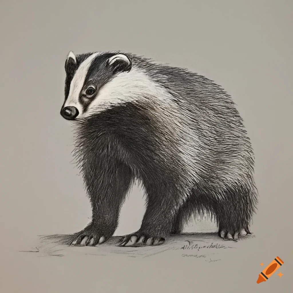 Realistic pencil drawing of a badger