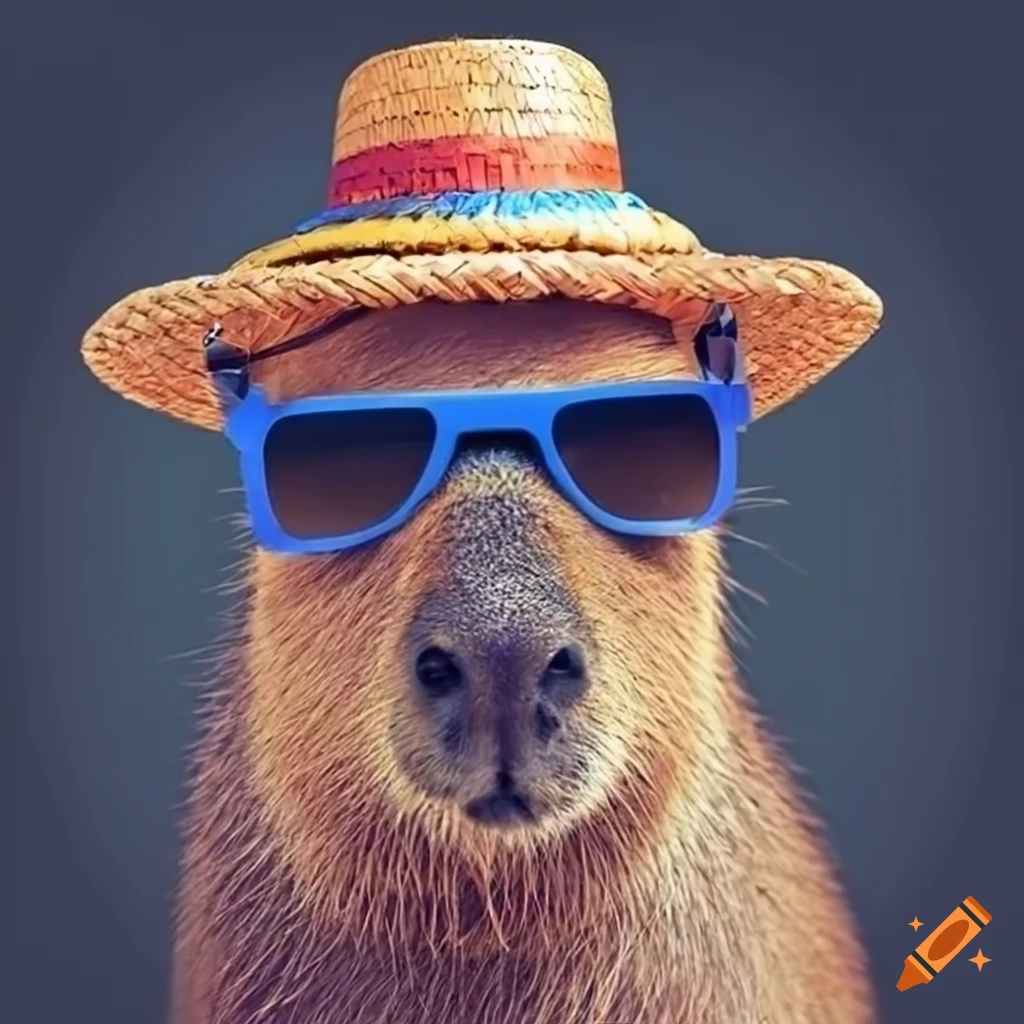 capybara with sunglasses and straw hat