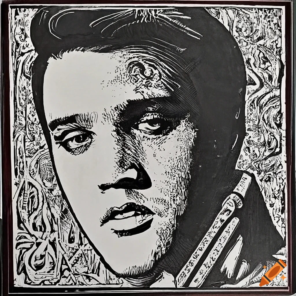 Woodcut portrait of elvis presley by charles burns on Craiyon
