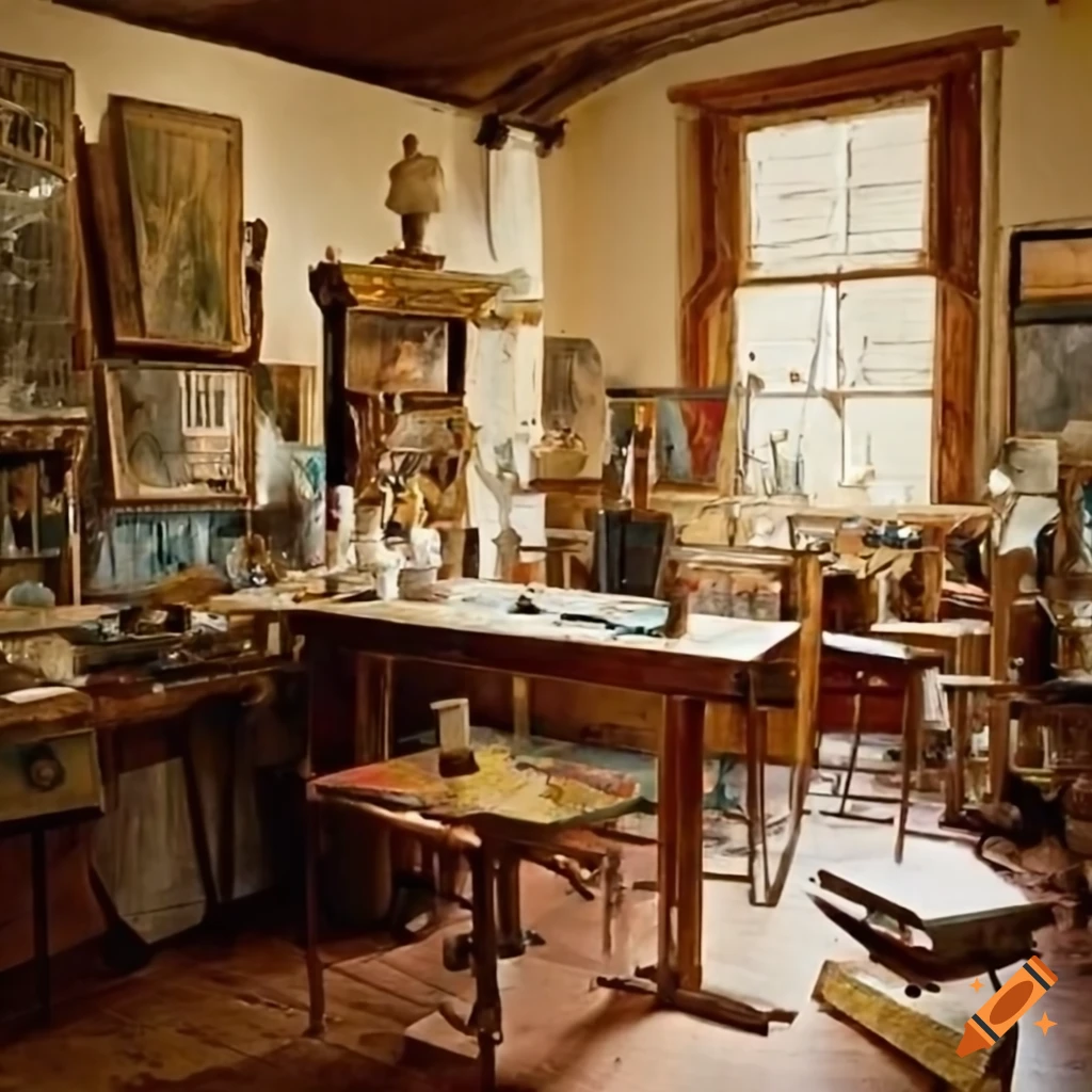 untidy artist studio in the 19th century