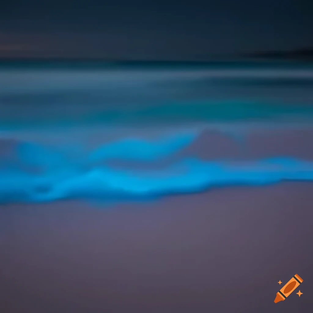 beach with bioluminescent water at sunset