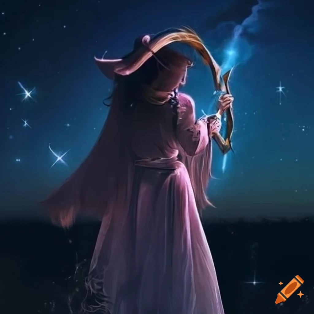 illustration of a mystical cowgirl with constellations and calming blue light