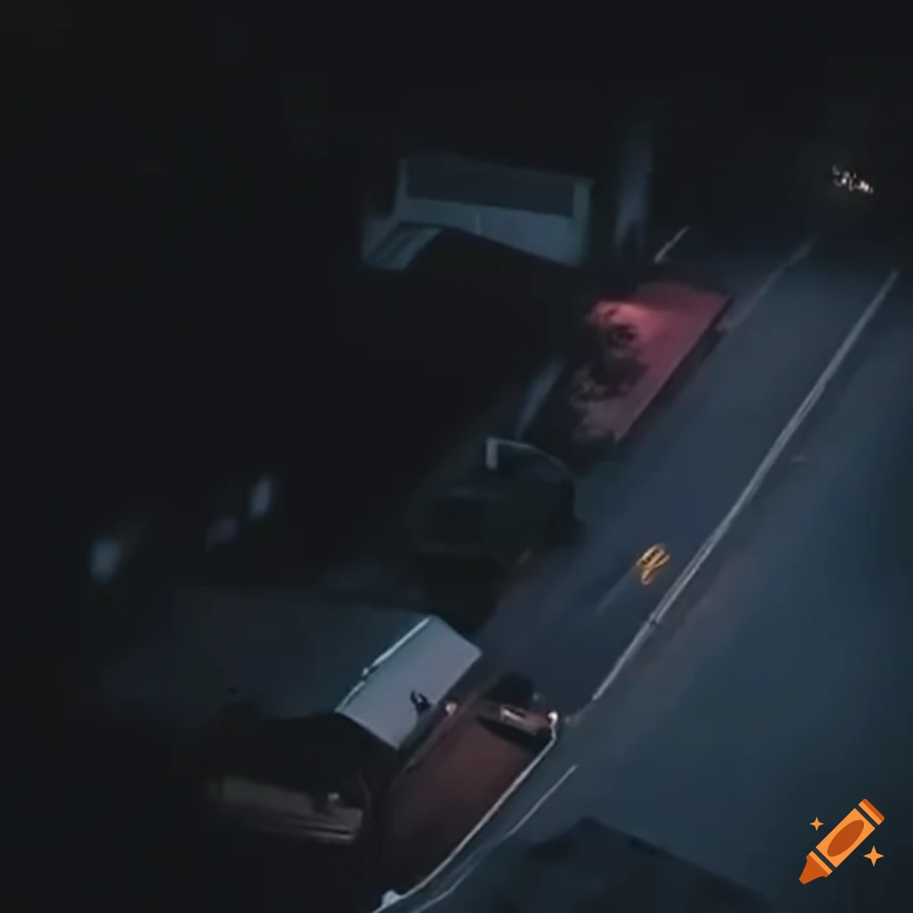view of a lo-fi aesthetic street scene from above