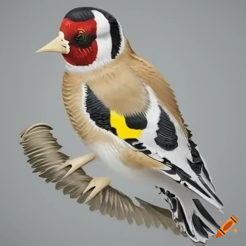 photo of a European goldfinch with yellow golden wings