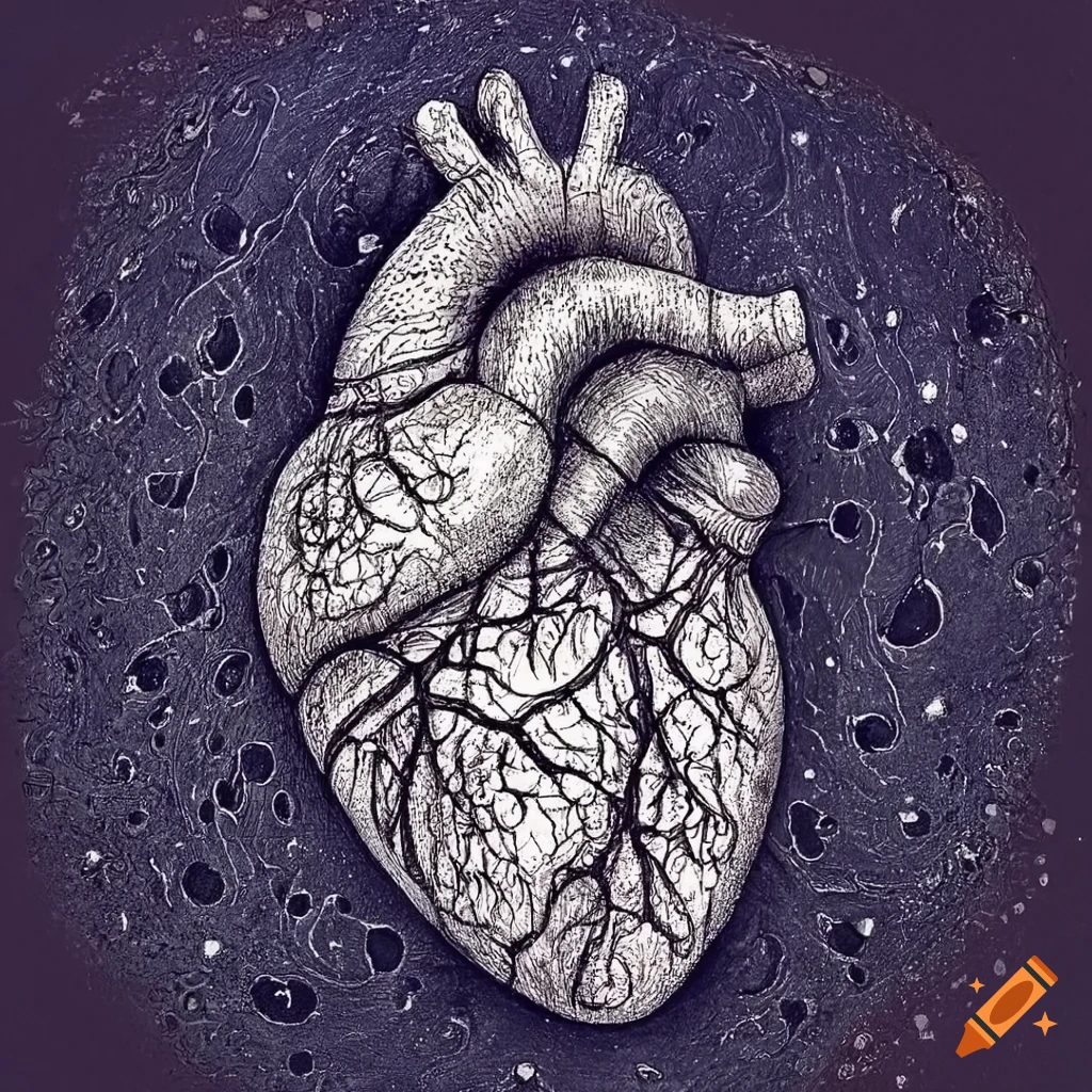 Detailed Drawing Of An Anatomical Heart With Moon Like Texture 0265