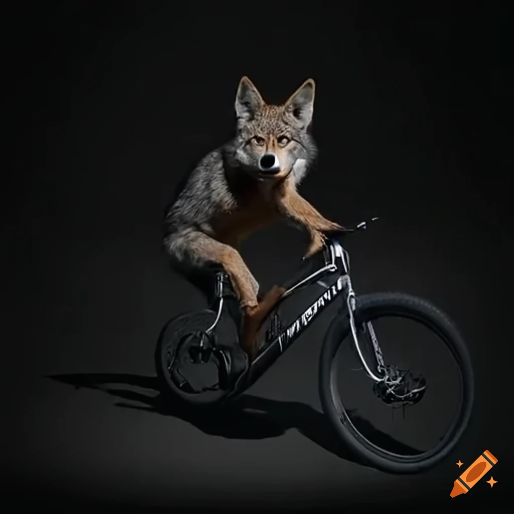 Coyote riding an electric bike on Craiyon