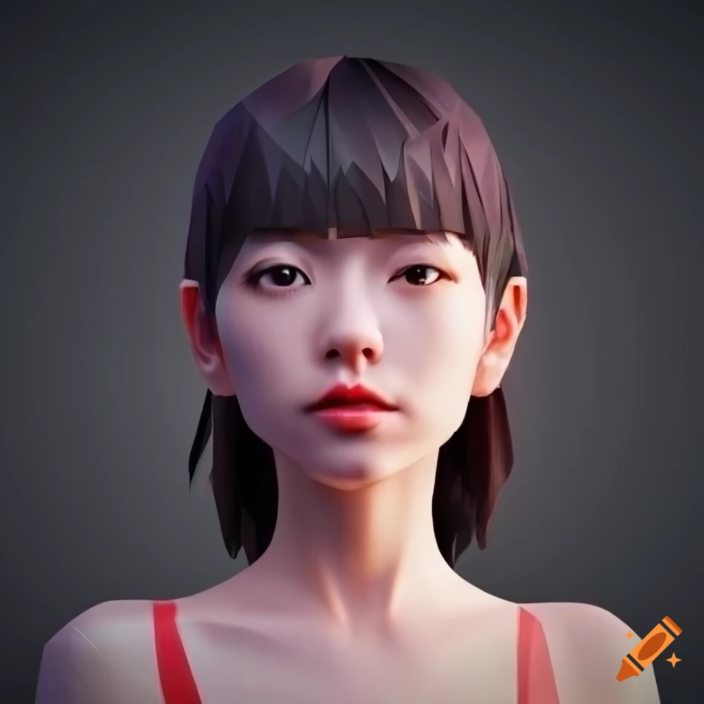 low poly 3D render of a beautiful Japanese woman