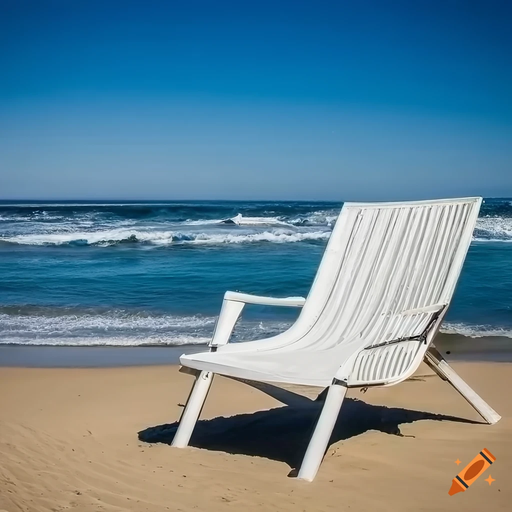 Professional photo of a white modern chair on the beach on Craiyon