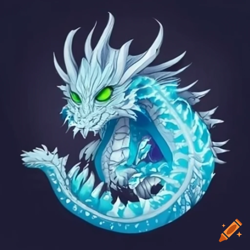 snow dragon with green eyes and white skin