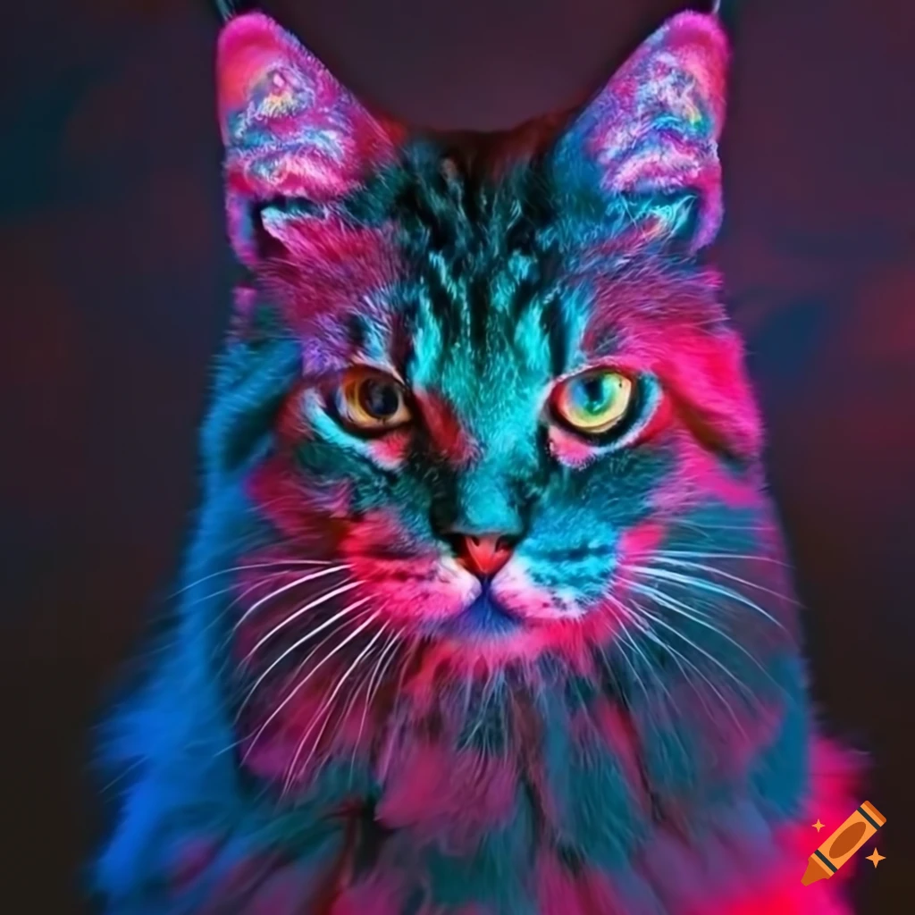 Neon colored realistic depiction of a cat on craiyon