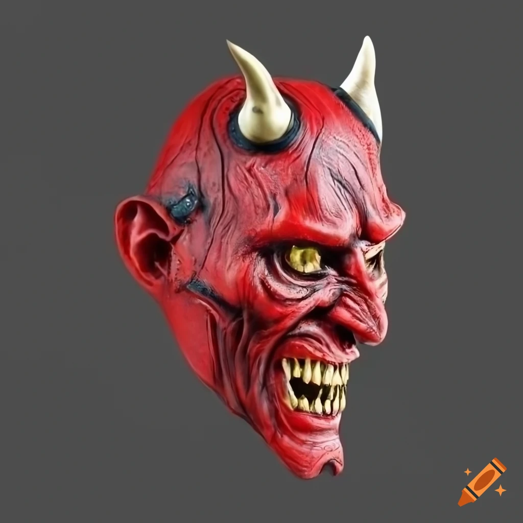 side view of a red devil mask