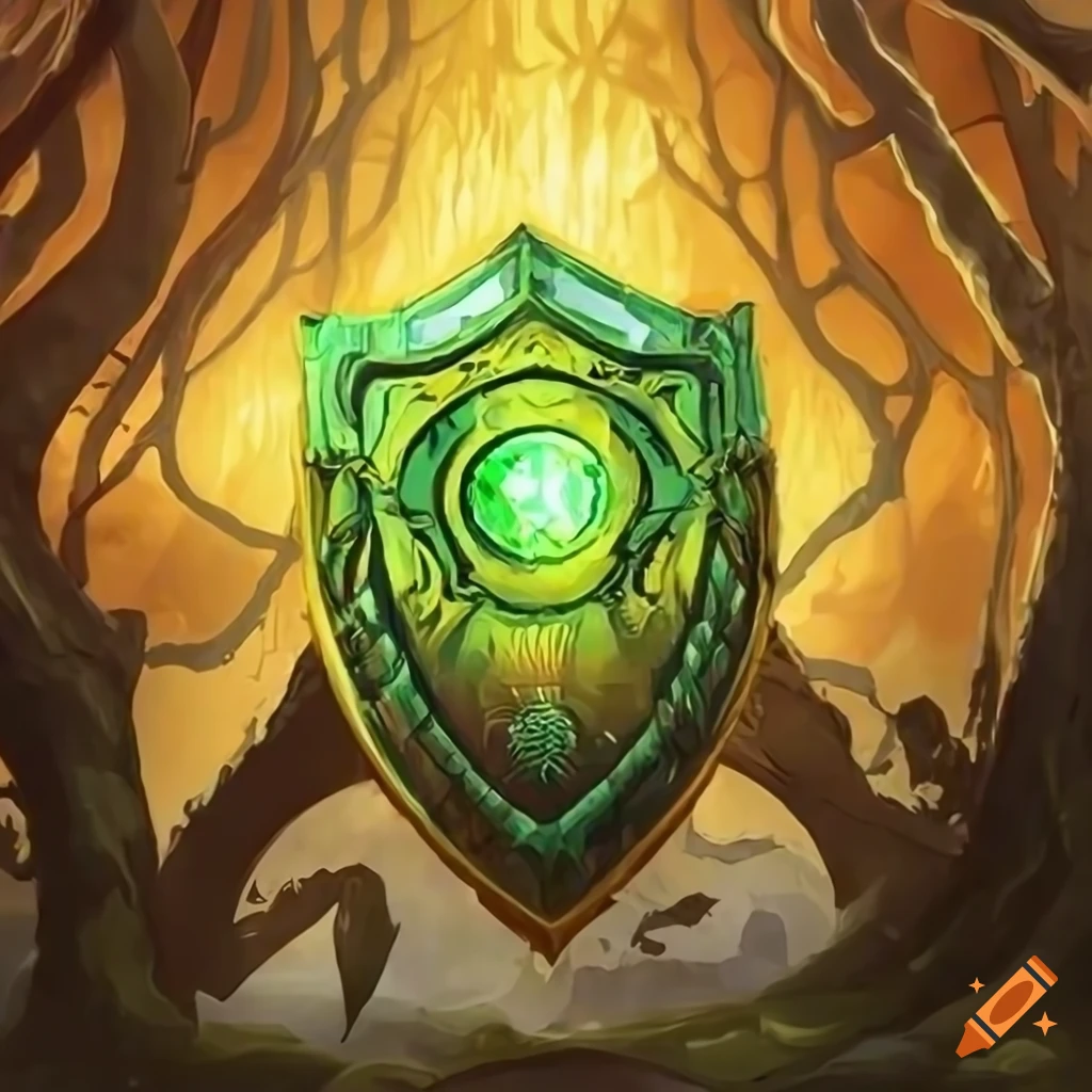 Detailed artwork of a golden green shield dragon in a forest on Craiyon