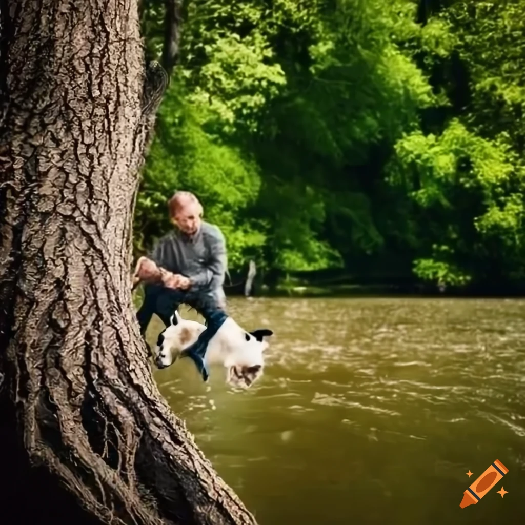 man-playing-with-his-dog-under-a-tree-by-the-river-on-craiyon