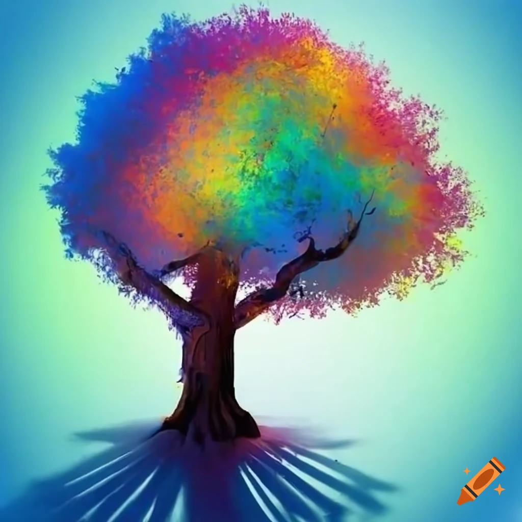 Colorful shadow of a tree on Craiyon