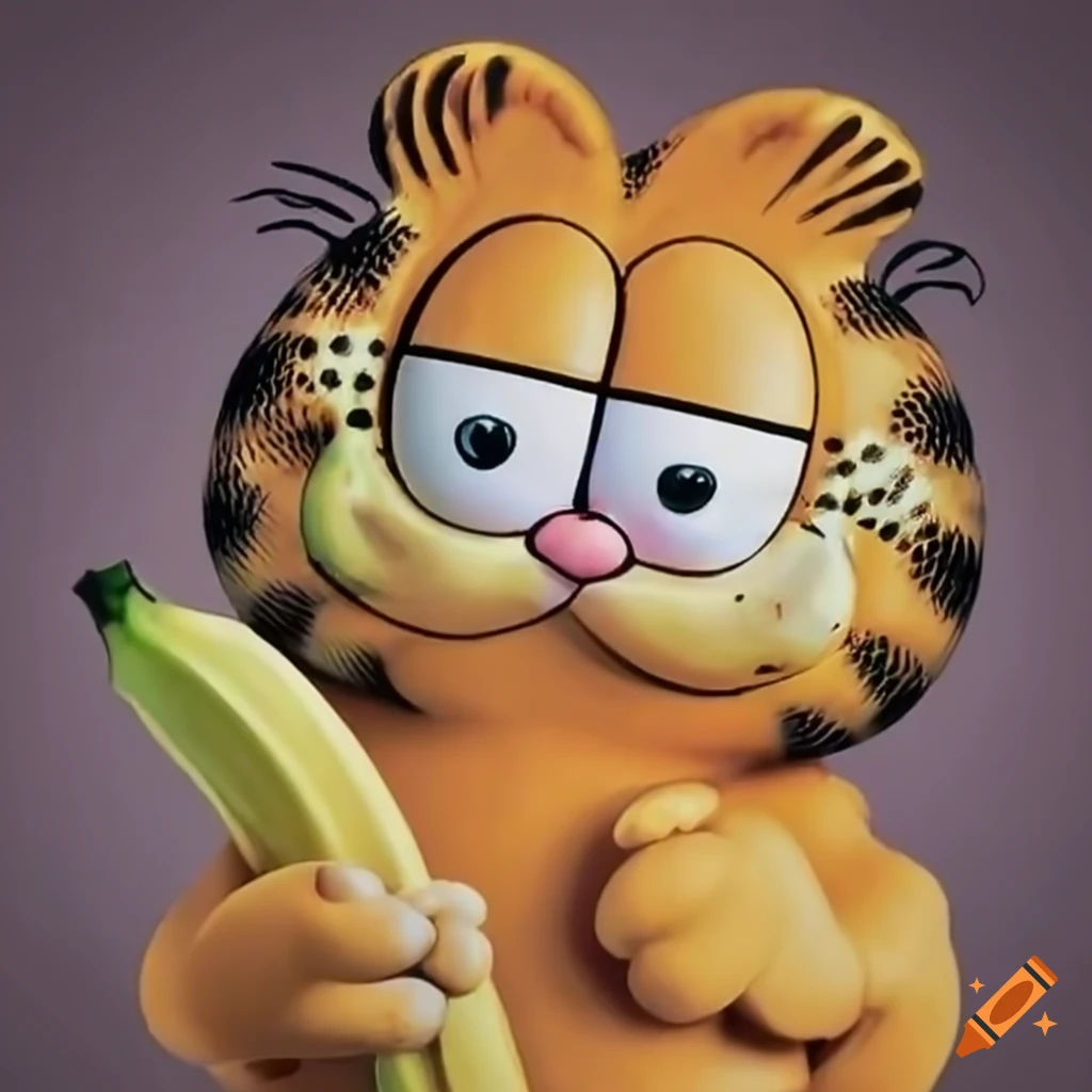 Garfield with bananas and a silly expression