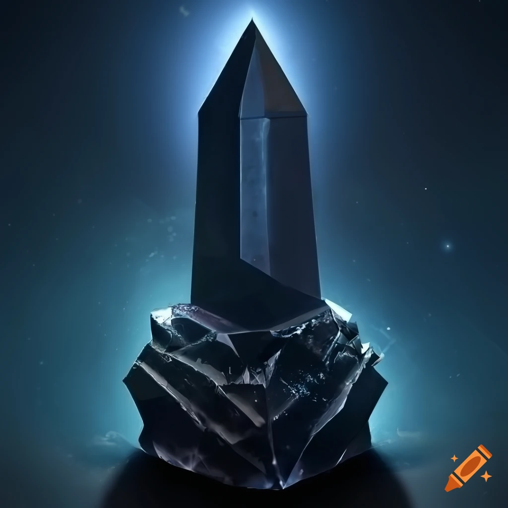 Glossy obsidian obelisk in outer space