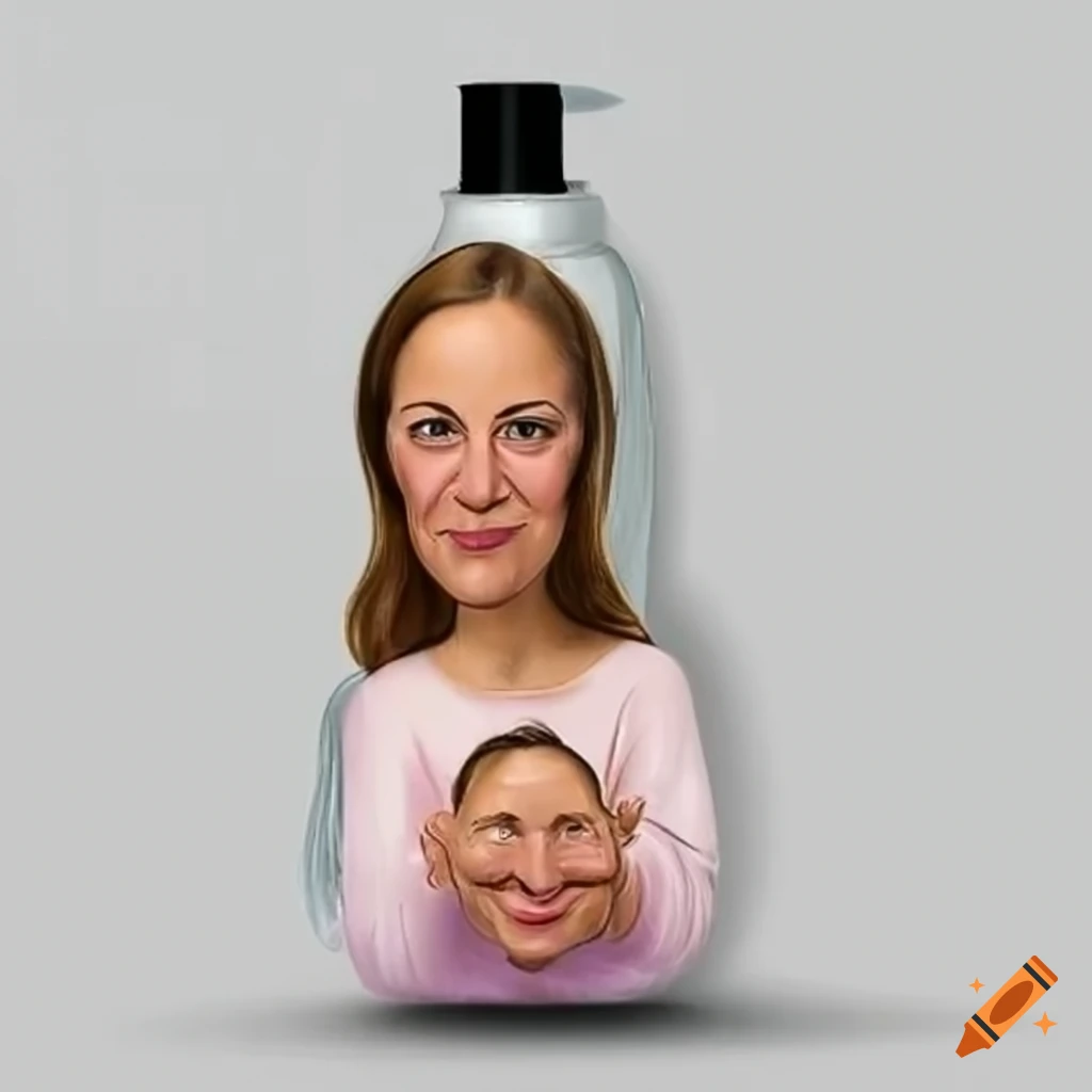 Funny shampoo bottle with caricature design on Craiyon