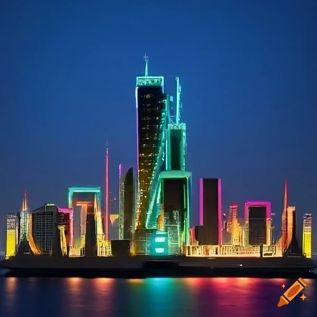 Futuristic cityscape with shimmering skyscrapers on Craiyon