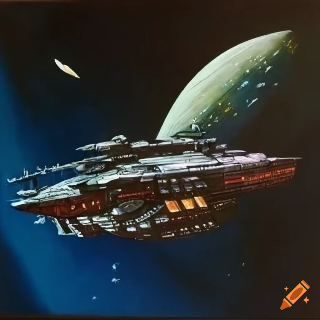 illustration of a Harrier mystery ship in outer space