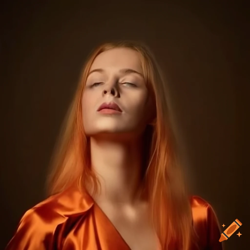 nordic woman in orange satin clothes